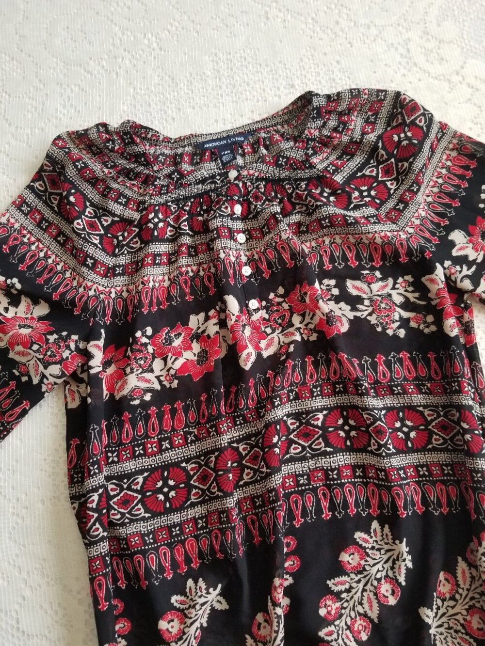 Floral Semi Sheer Peasant Top Boho Blouse Medium